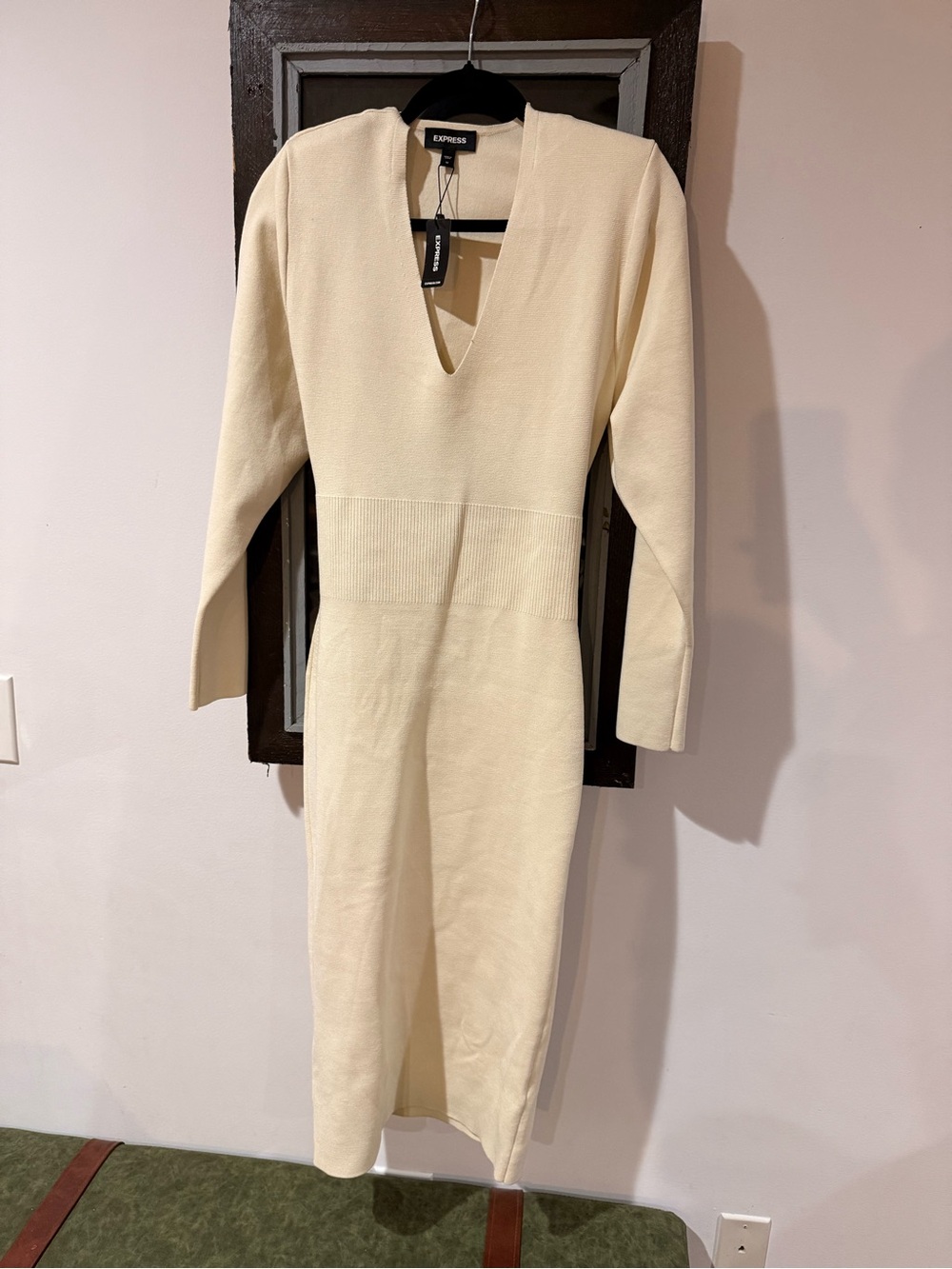 Express Women's Cream Long Sleeve Knit dress